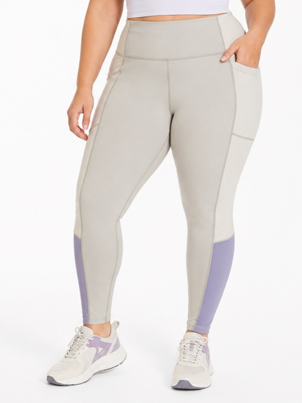 TUCKERNUCK High Rise Colorblock Pocket Leggings Lavender Grey Size XL